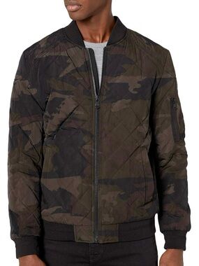 Calvin Klein Quilted Camo Bomber Jacket - Olive & Black